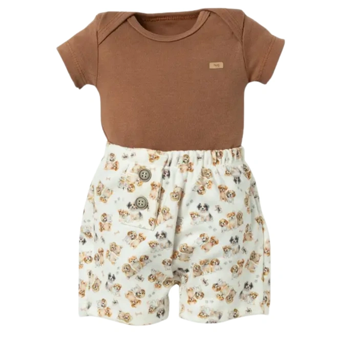 Conjunto de Body Meia Manga com Short - Coleção Doguinhos