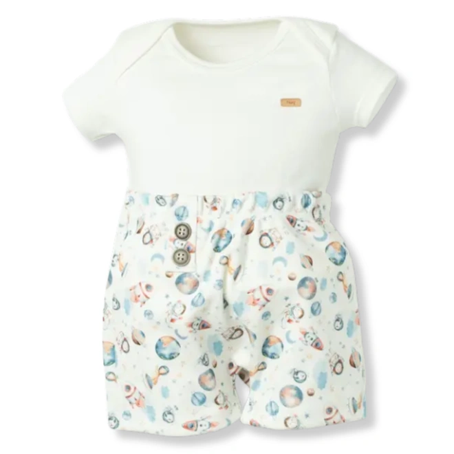 Conjunto de Body Meia Manda com Bermuda - Coleção Espacial