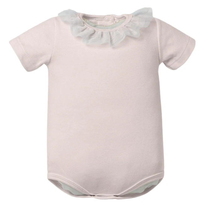 Body Meia Manga com Detalhe em Tule - Rosa