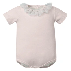 Body Meia Manga com Detalhe em Tule - Rosa