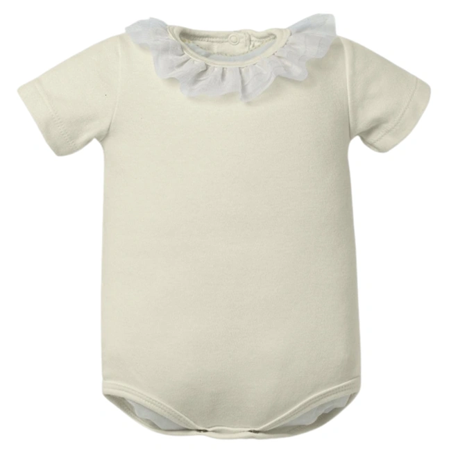 Body Meia Manga com Detalhe em Tule - Off White