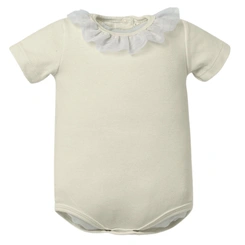 Body Meia Manga com Detalhe em Tule - Off White