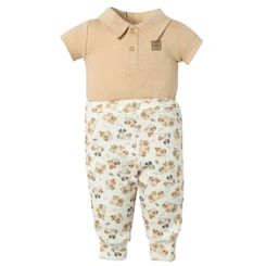 Conjunto de Body Meia Manga Gola Pólo com Calça - Coleção Doguinhos