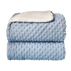 Cobertor Dupla Face Dots - Auto Relevo (Dots) de um Lado e Pelo Sintético do Outro - Azul Bebê