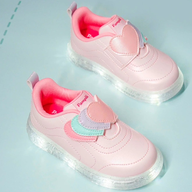 Tênis de LED Sneaker Corações Sobrepostos - Rosa