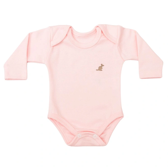 Body Liso de Manga Longa - 100% Algodão - Rosa Bebê