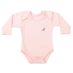 Body Liso de Manga Longa - 100% Algodão - Rosa Bebê