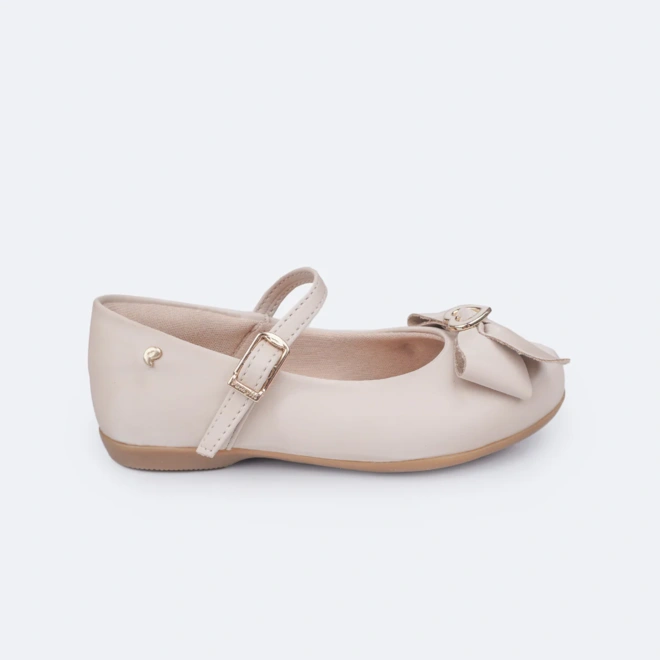 Sapatilha Bailarina com Laço e Coração Metálico - Areia