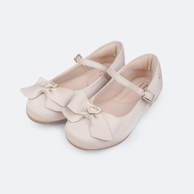 Sapatilha Bailarina com Laço e Coração Metálico - Areia