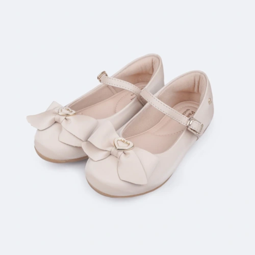 Sapatilha Bailarina com Laço e Coração Metálico - Areia