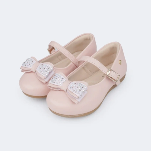 Sapatinha Angel com Laço Duplo em Strass - Rosa Novo