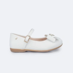 Sapatilha Bailarina com Laço e Coração Metálico - Branco