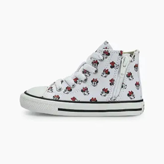 Tênis Cano Alto Chuck Taylor Disney com Ziper Lateral - Minnie - Branco com Preto e Vermelho