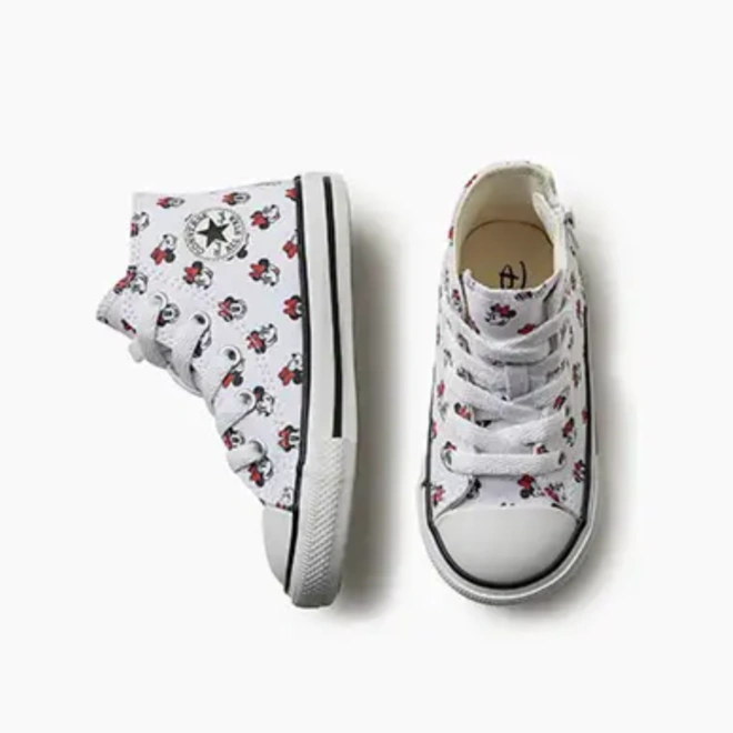 Tênis Cano Alto Chuck Taylor Disney com Ziper Lateral - Minnie - Branco com Preto e Vermelho