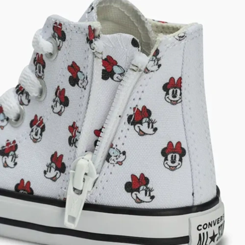 Tênis Cano Alto Chuck Taylor Disney com Ziper Lateral - Minnie - Branco com Preto e Vermelho