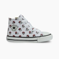 Tênis Cano Alto Chuck Taylor Disney com Ziper Lateral - Minnie - Branco com Preto e Vermelho