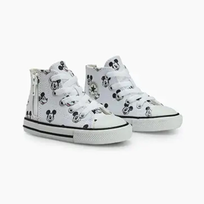 Tênis Cano Alto Chuck Taylor Disney com Ziper Lateral - Mickey - Branco com Preto