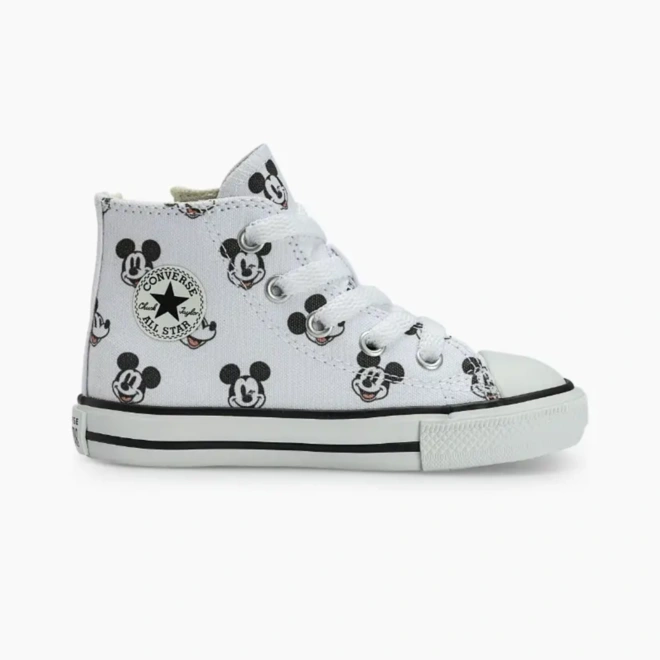 Tênis Cano Alto Chuck Taylor Disney com Ziper Lateral - Mickey - Branco com Preto