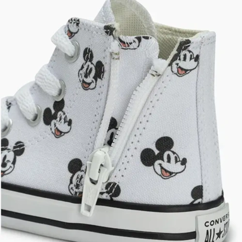 Tênis Cano Alto Chuck Taylor Disney com Ziper Lateral - Mickey - Branco com Preto