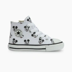 Tênis Cano Alto Chuck Taylor Disney com Ziper Lateral - Mickey - Branco com Preto