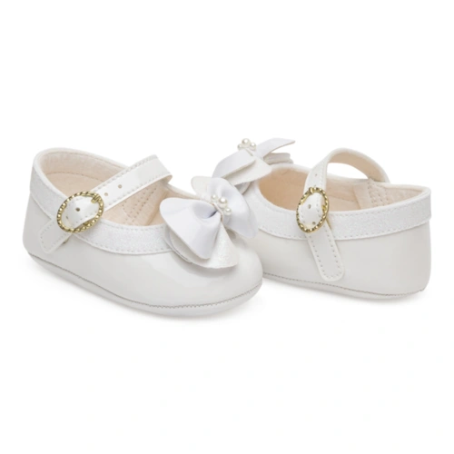 Sapatilha Mini Batizado com Laço e Pérolas - Branco