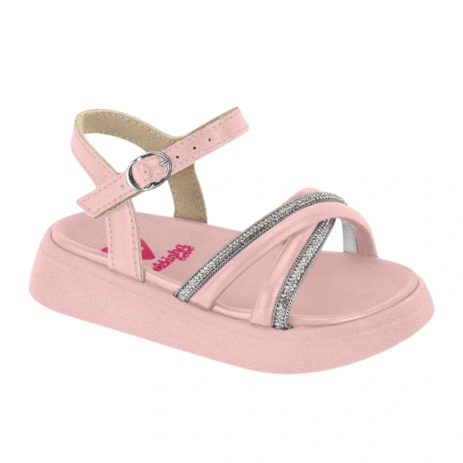 Sandália em Napa Turim / Florença - Rosa com Tira Branco Cristal