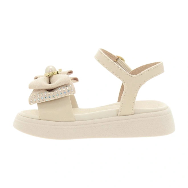 Sandália em Napa Turim com Detalhes em Strass e Pérola - Branco Off