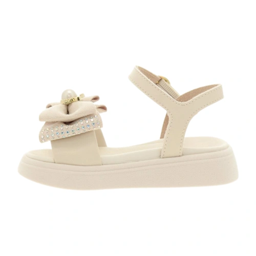 Sandália em Napa Turim com Detalhes em Strass e Pérola - Branco Off