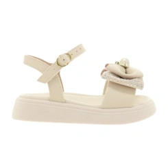 Sandália em Napa Turim com Detalhes em Strass e Pérola - Branco Off