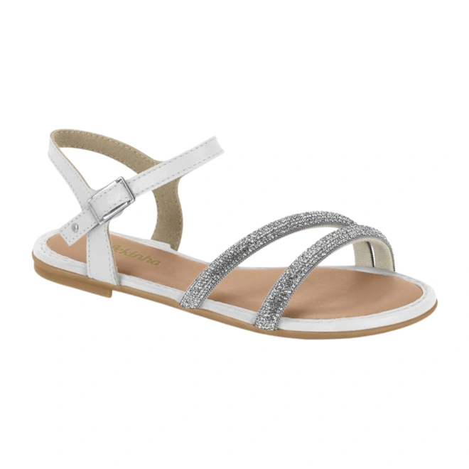 Sandália em Napa Turim / Valência - Branco com Tira em Niquel Cristal