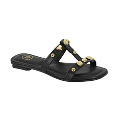 Sandália com Apliques Dourados - Preto