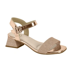 Sandália com Salto Baixo e Acabamento em Glitter - Ouro Rosado