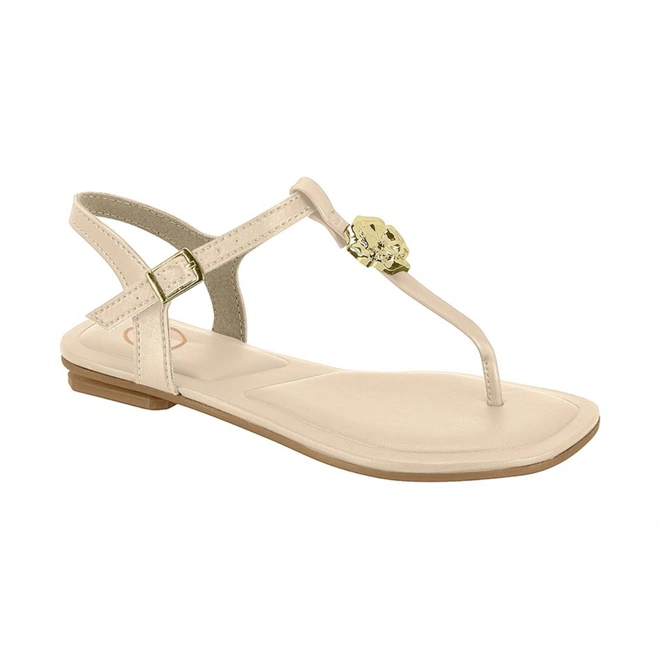 Sandália com Detalhe em Flor - Creme