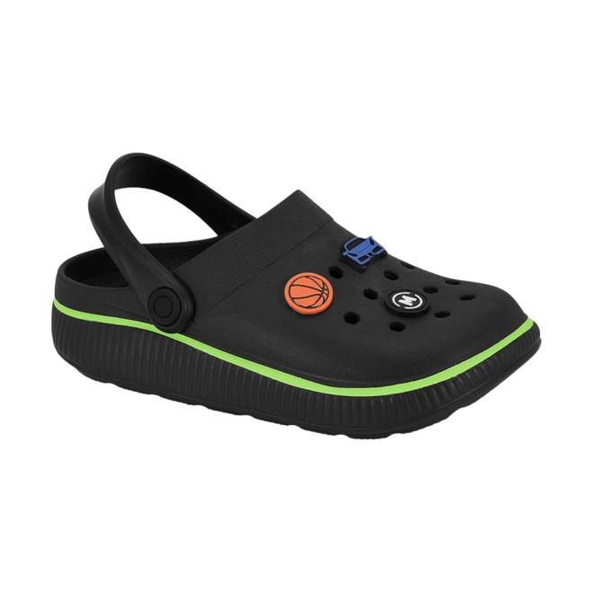 Sandália Estilo Crocs com Bottons Divertidos e  Removíveis - Preto