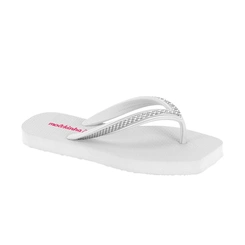 Chinelo de Bico Quadrado - Branco com Prata