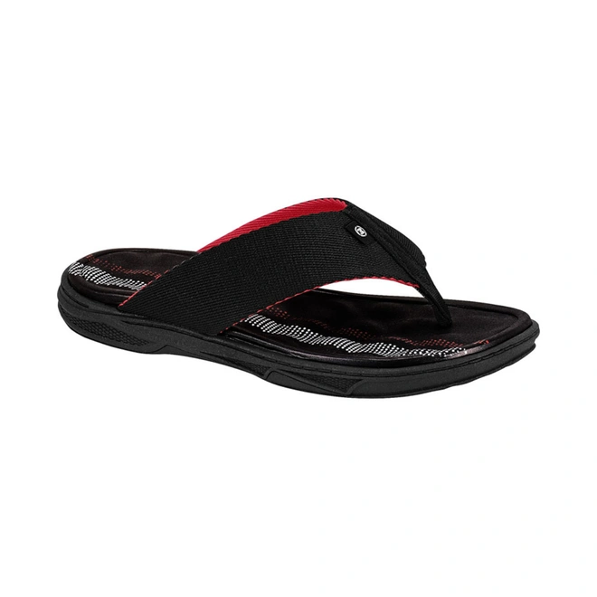 Chinelo de Tiras Largas e Superfície Superior Anatômica - Preto com Vermelho