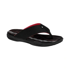 Chinelo de Tiras Largas e Superfície Superior Anatômica - Preto com Vermelho