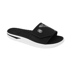 Chinelo de Tiras Largas, Ajustáveis e Superfície Superior Massageadora - Preto com Branco