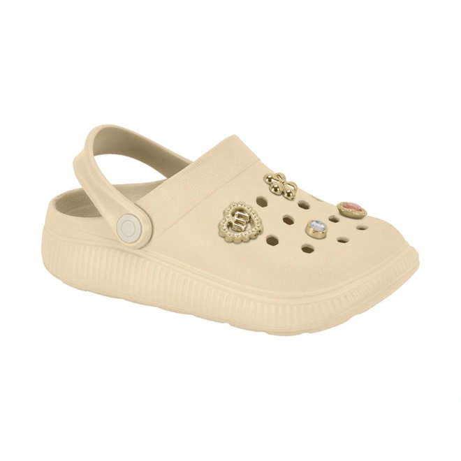 Sandália Estilo Crocs com Bottons Divertidos e Removíveis - Creme