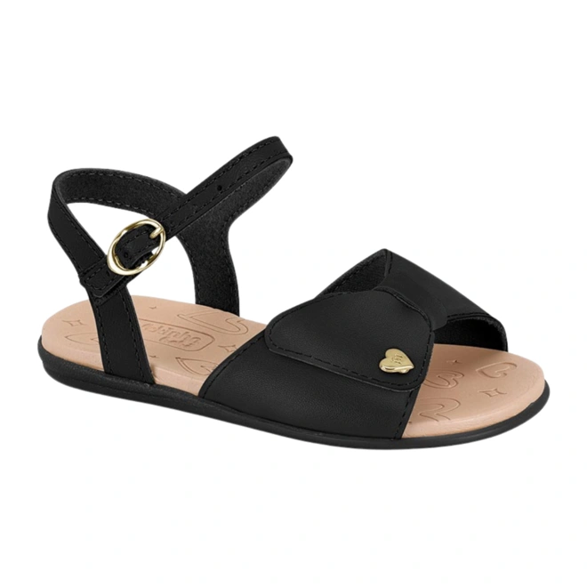 Sandália com Detalhe em Meio Laço e Aplique Dourado  - Preto