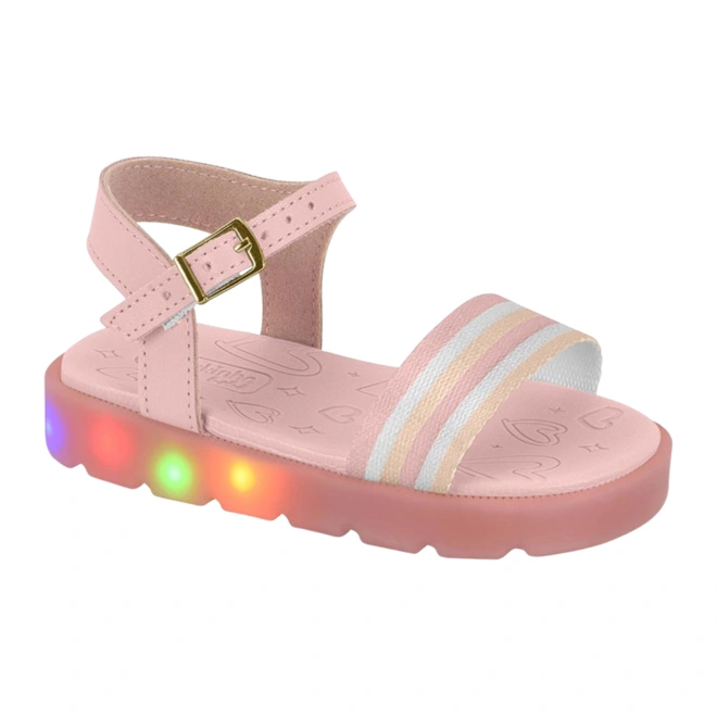 Sandália com LED e Detalhe em Listras - Rosa