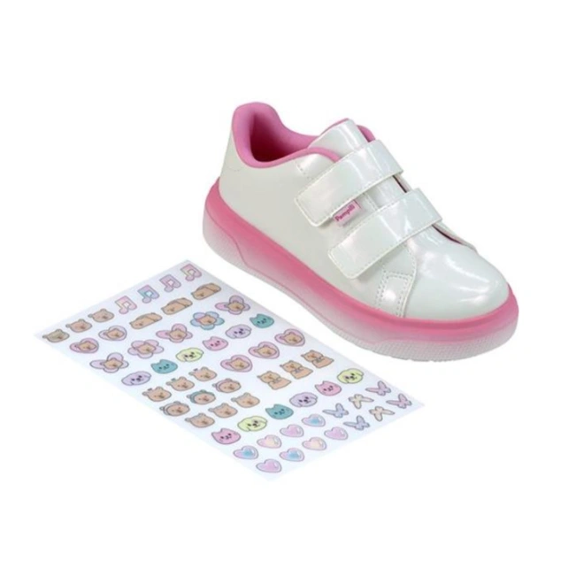 Tênis Interativo em Material Holográfico com Adesivos para Customizar  - Branco com Rosa