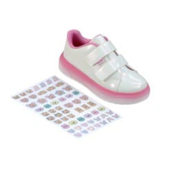 Tênis Interativo em Material Holográfico com Adesivos para Customizar  - Branco com Rosa
