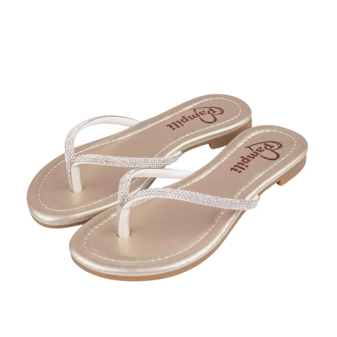 Sandália Rasteira Iris com Strass - Dourada