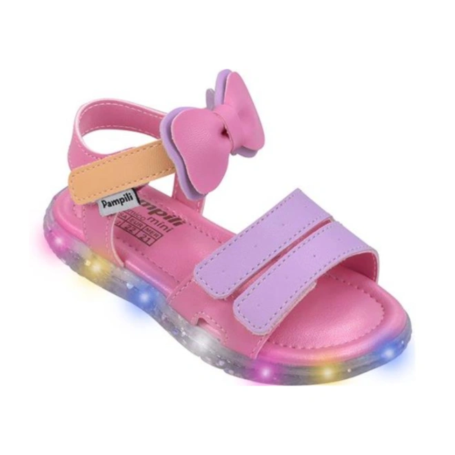 Sandália com LED e Detalhe em Laço - Rosa