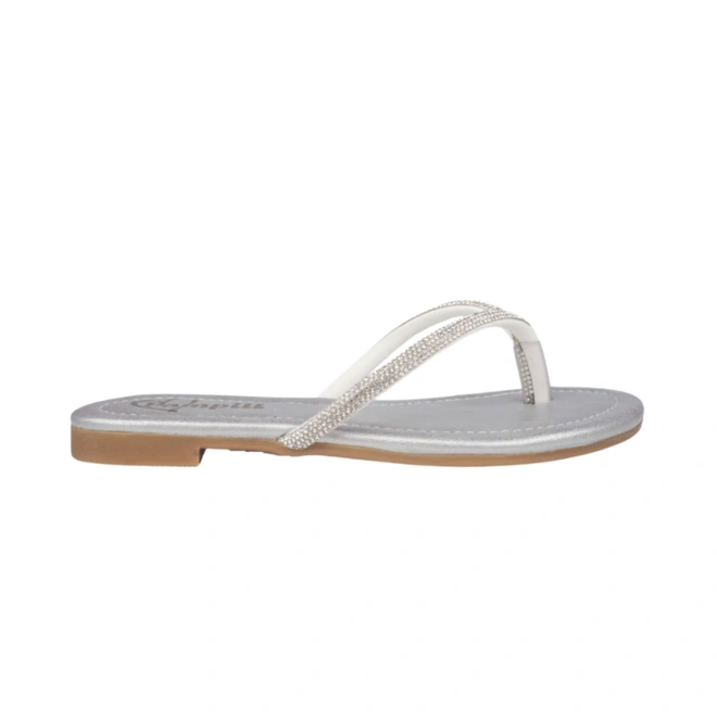 Sandália Rasteira Iris com Strass - Prata