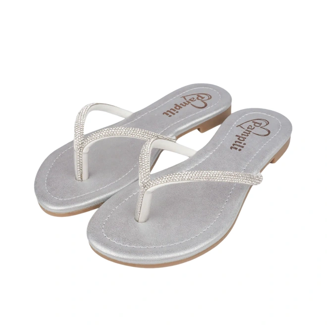 Sandália Rasteira Iris com Strass - Prata