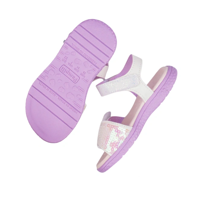 Sandália Papete Bia com Detalhe Cauda de Sereia  - Branco com Lilás