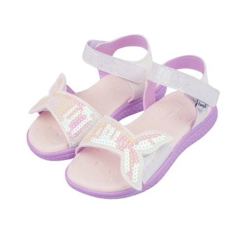 Sandália Papete Bia com Detalhe Cauda de Sereia  - Branco com Lilás