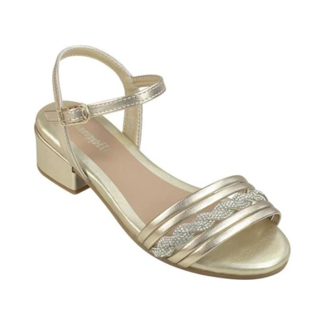 Sandália Fancy de Salto comTiras e Strass - Dourado